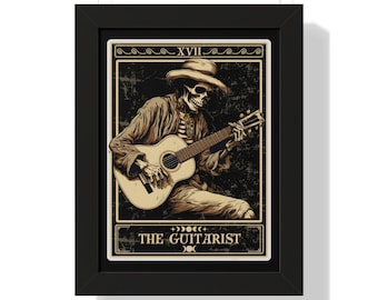Arte de la pared de la guitarra, impresión enmarcada de la carta del tarot del guitarrista, regalo del guitarrista para la pintura de la guitarra del guitarrista