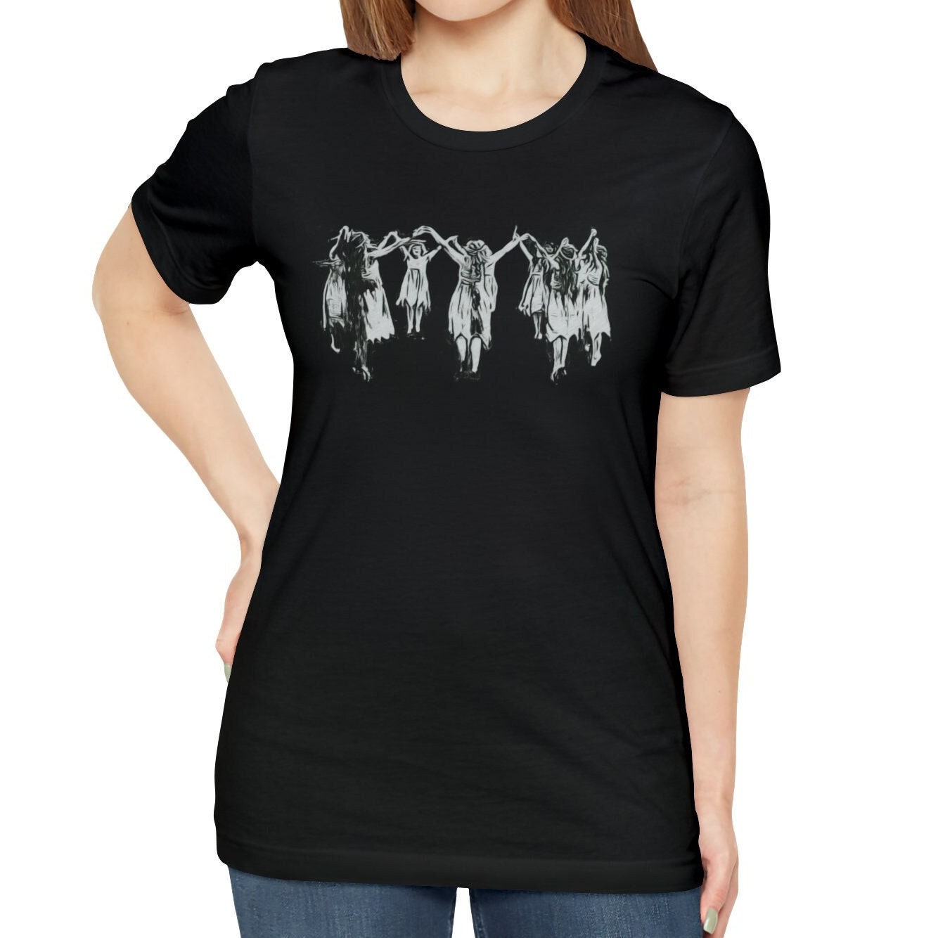 【MODERNIF】Witches Pigment Short Sleeve Shirt Susongeth Women's Midsummer Witches Gather T-Shirt Halloween
