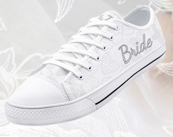 Custom Bride Sneakers, Personalized Bride Shoes for Wedding Sneakers Unisex Low Top Canvas Shoes Personalized Bridal Shoes for Wedding