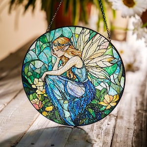 Fairy Stained Glass Sun Catcher: Enchanted Forest Window Hanging
