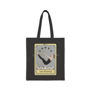 Pilates Tote Bag, The Pilates Tarot Card Tote Bag, Pilates Lover Gifts Pilate Poses Canvas Bag Pilates Totebag 15" x 16" Black