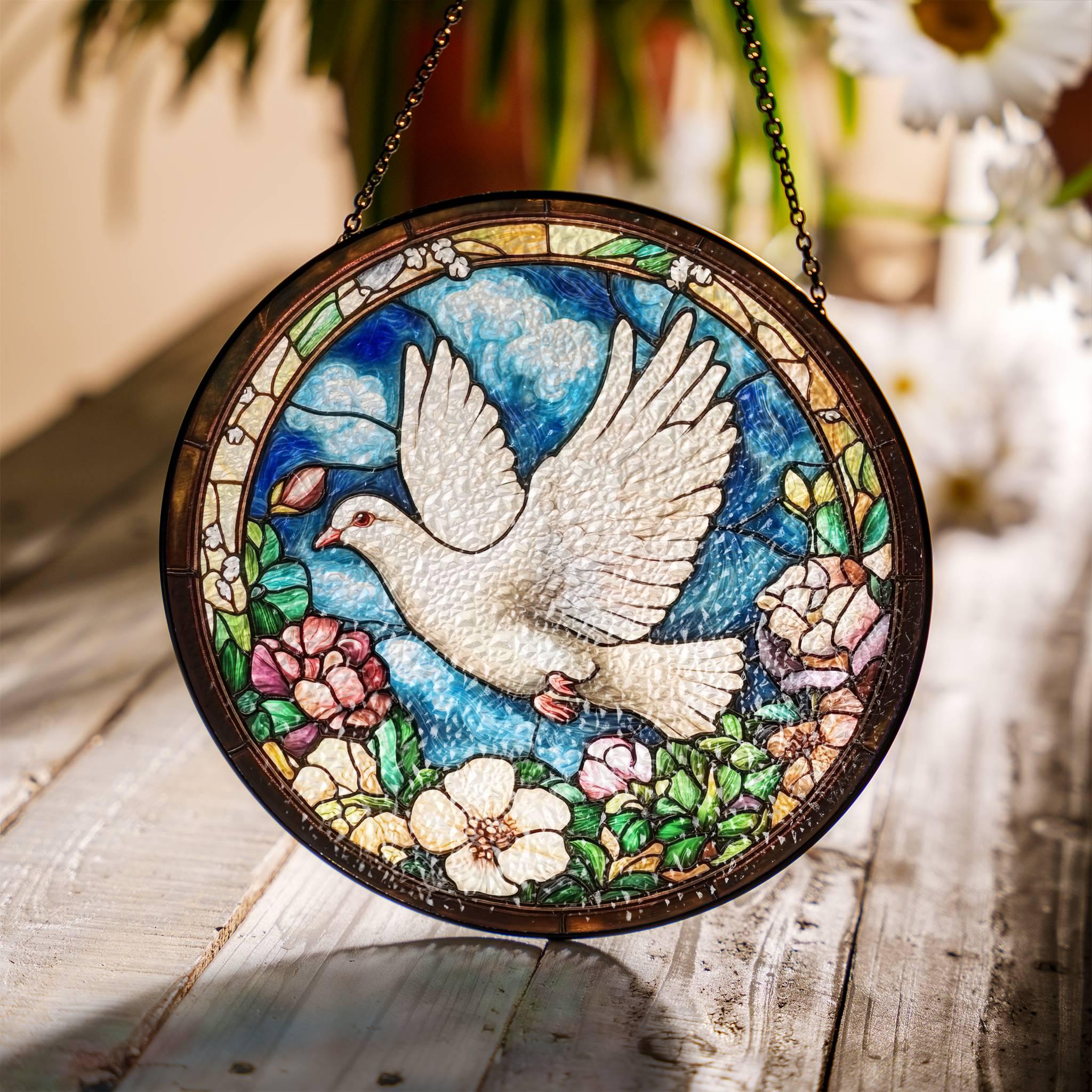 鳩のステンドグラスサンキャッチャー：平和の鳥の窓飾り - Etsy 日本