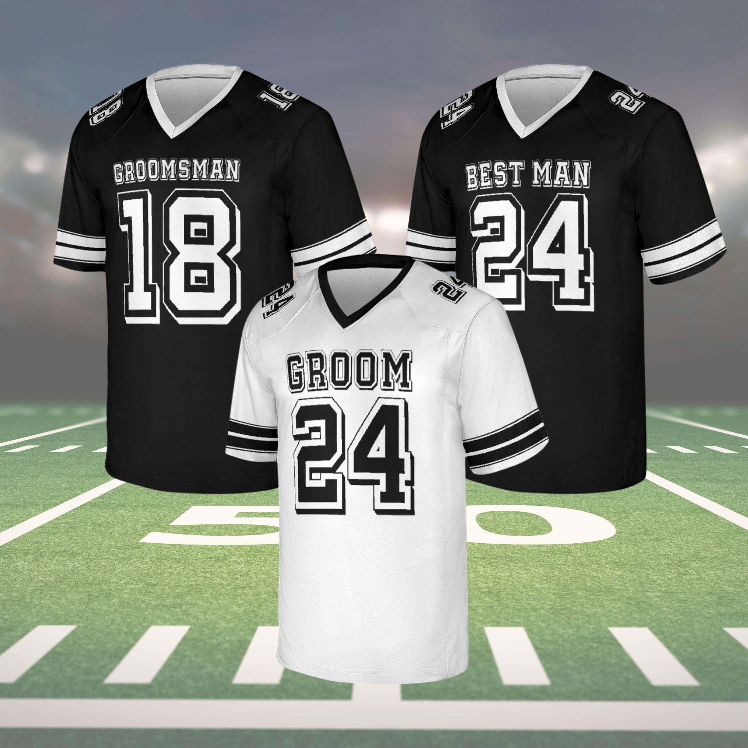 Groom & Groomsmen Jersey Shirts, Groom and Groomsman Matching Football Jersey Bachelor Party Custom Names and Numbers Best Man Groom Shirts