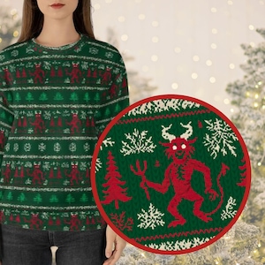 Krampus Ugly Christmas Sweatshirt, The Krampus Funny Christmas Crew Neck Ugly Sweater Style Funny Christmas