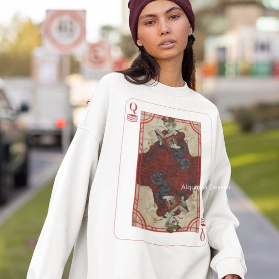 Queen of Reading Card Sweatshirt Book Lover Crew Neck