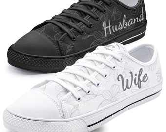 Personalized Husband and Wife Matching Shoes, Bride Sneakers Honeymoon Just Married Bridal Shoes Unisex Canvas Shoes Custom Wedding Shoes