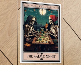 Game Night Tarot Card Art Print: Spooky Board Game Room Poster
