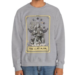 Katzenliebhaber Sweatshirt, die Katzenmama Tarot-Karte Sweatshirt, Katzenmama Geschenke Katzenpullover für Frauen Katzenpullover Katzensweatshirt Sport Grey