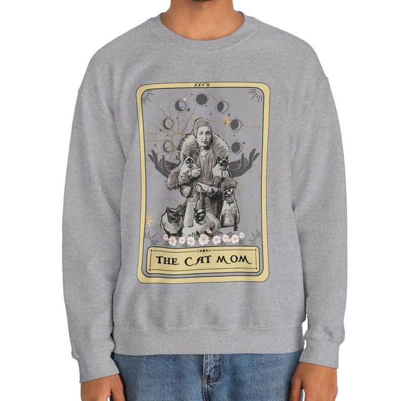Katzenliebhaber Sweatshirt, die Katzenmama Tarot-Karte Sweatshirt, Katzenmama Geschenke Katzenpullover für Frauen Katzenpullover Katzensweatshirt Sport Grey