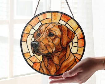 Labrador Stained Glass Suncatcher: Fox Red Labrador Dog Light Catcher Home Decor