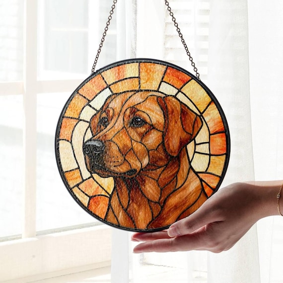 Labrador Stained Glass Suncatcher: Fox Red Labrador Dog Light Catcher Home Decor