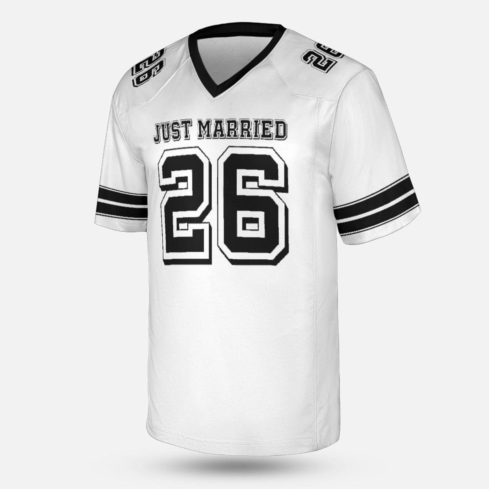 just-married-matching-bride-groom-football-jersey-shirts-custom