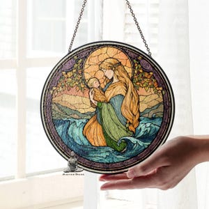 Danu Stained Glass SunCatcher, Danu Celtic Goddess Window Hanging Protection Charm Wiccan Home Decor Gift New Home Gifts Pagan