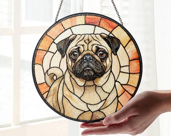Pug Stained Glass Suncatcher: Pug Dog Light Catcher Home Decor