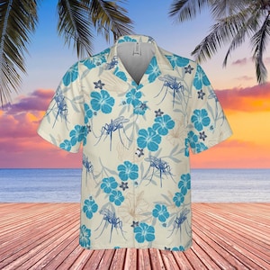 Mosquito Hawaiian Shirt, Mosquitoes Shirt Bug Short-sleeve Button Down Shirt Insect Camping Hiking Beach Summer Aloha Shirt