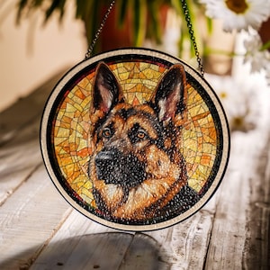 German Shepherd Stained Glass SunCatcher German Shepherd Light Catcher Window Hanging Home Decor Dog Owner Gifts