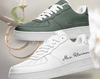 Custom Bride and Groom Matching Sneakers Personalized Sage Green Wedding Shoes Low Top Vegan Leather Sneakers Custom Bride White Shoes
