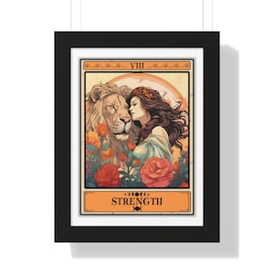 Strength Tarot Card Framed Print, Tarot Decor Framed Tarot Card Art Print Tarot Card Print Poster