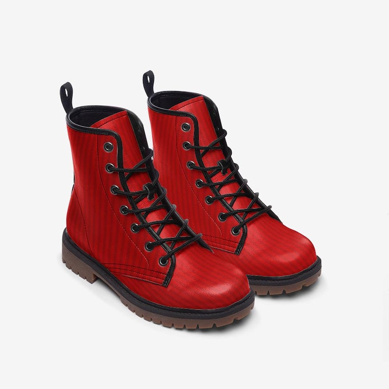 Red Combat Boots Red Stripped Vegan Leather Boots image 6