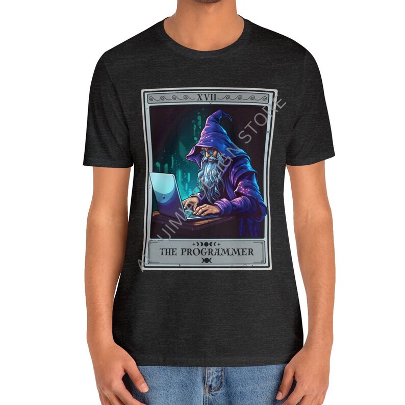 The Programmer Tarot Card Shirt, Programmer T-shirt Wizard Programmer Coder Shirt Computer Geek Software Engineer Gifts Programmer Gift Dark Grey Heather