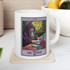 The Coder Tarot Card Mug, Programmer Mug Gift for Coder, Computer Geek Coder Mug Programmer Coffee Mug