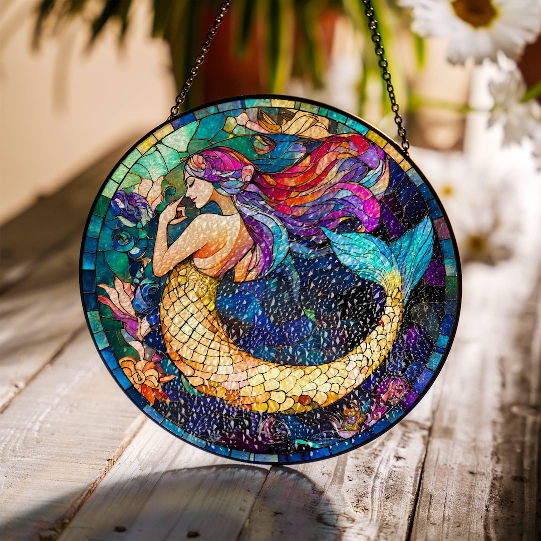 Mermaid Stained Glass Suncatcher Siren Lightcatcher Under the Sea ...