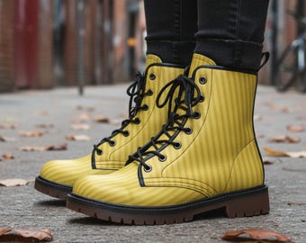 Yellow Combat Boots Bright Yellow Stripped Vegan Leather Boots
