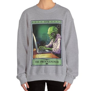 Sweat-shirt programmeur, sweat-shirt carte de tarot programmeur, pull codeur cadeau programmeur extraterrestre, cadeau pour codeur cadeaux Computer Geek Sport Grey