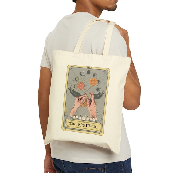 Knitting Tote Bag, The Knitter Tarot Card Tote Bag, Knitter Canvas Tote Bag Knitter Shopping Bag for Knitting Lover