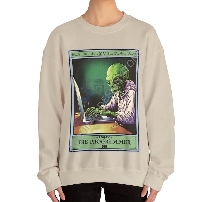 Sweat-shirt programmeur, sweat-shirt carte de tarot programmeur, pull codeur cadeau programmeur extraterrestre, cadeau pour codeur cadeaux Computer Geek Sand