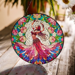 Vitrail de danse orientale SunCatcher danse du ventre attrape-lumière suspendu pour fenêtre de danse orientale cadeau de décoration d'intérieur pour danseuse orientale