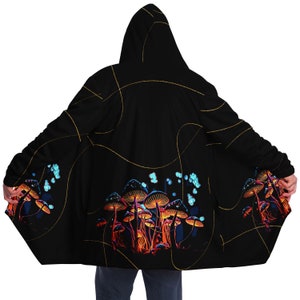 Mushroom Cloak rave cloak with hood and pockets cloak festival cloak, warm rave clothes, warm rave cloak, hooded rave cloak festival