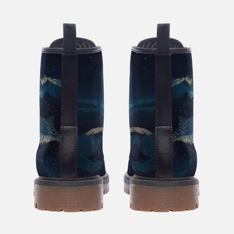 Whale Shark Blue Ocean Vegan Leather Combat Boots image 6