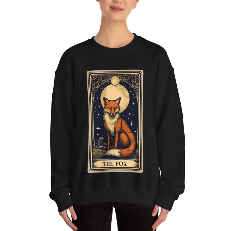 Fox Sweatshirt, The Fox Tarot Card Sweatshirt, Fox Lover Gifts for Fox Lover Sweater, Fox Crew Neck Jumper Black