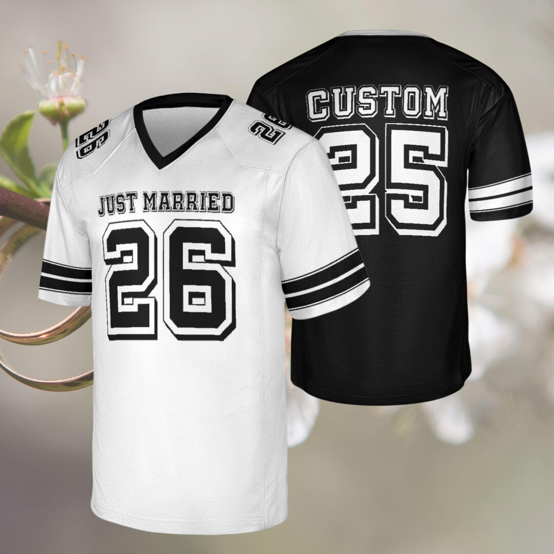 Just Married Matching Bride Groom Football Jersey Shirts Custom 