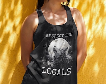 Wolf Respect the Locals Tank Top, Wolf Full Moon Unisex