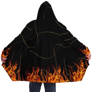 Fire Cloak rave cloak with hood and pockets cloak festival cloak Burning Man Clothing warm rave cloak, hooded rave cloak festival outfit