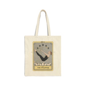 Pilates Tote Bag, The Pilates Tarot Card Tote Bag, Pilates Lover Gifts Pilate Poses Canvas Bag Pilates Totebag 15" x 16" Natural