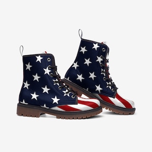 American Flag Boots, USA Flag Boots Combat Boots Vegan Leather Lace Up boots Patriotic Boots 4th Of July Independence Day image 3