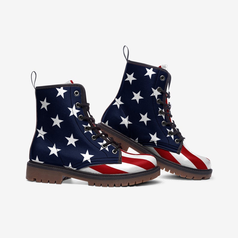American Flag Boots, USA Flag Boots Combat Boots Vegan Leather Lace Up boots Patriotic Boots 4th Of July Independence Day image 3