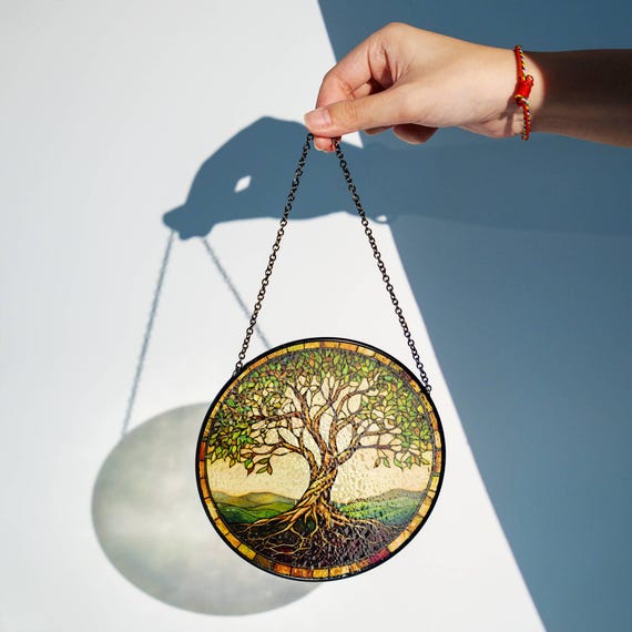 Handbemalter Glas-Sonnenfänger – Shamrock Kleeblatt Design, 15x15 Cm, Keltisches Kunsthandwerk