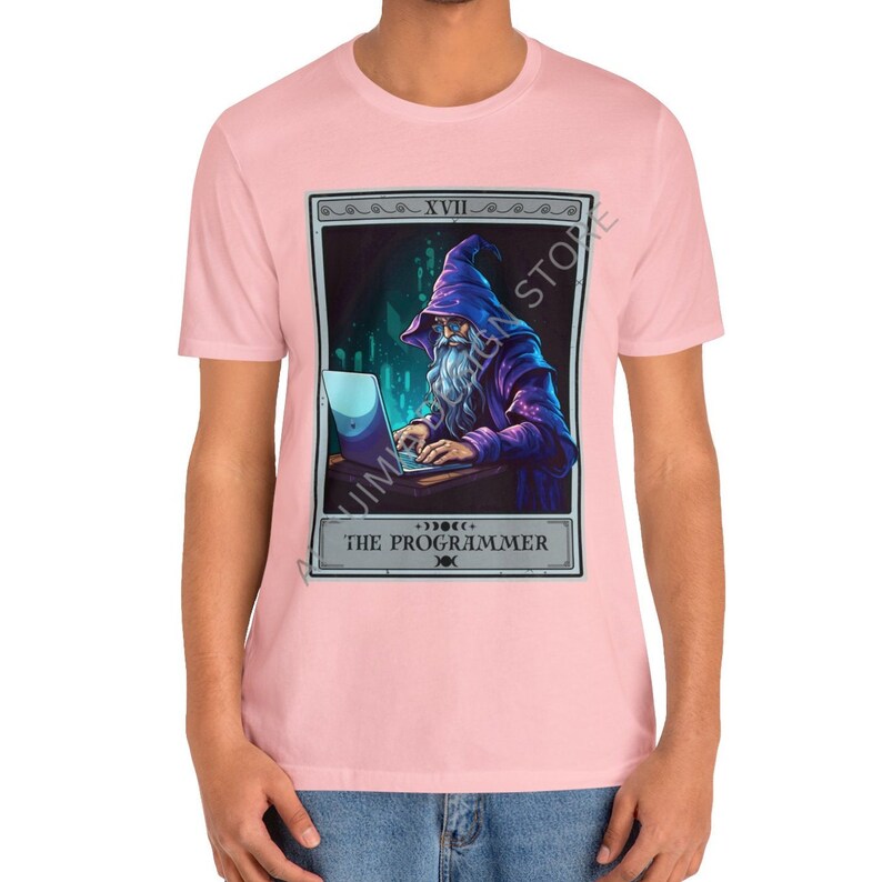 The Programmer Tarot Card Shirt, Programmer T-shirt Wizard Programmer Coder Shirt Computer Geek Software Engineer Gifts Programmer Gift Pink
