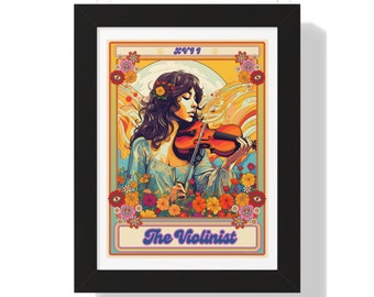 Arte de la pared del violín, la tarjeta del tarot del violinista impresión enmarcada, decoración de la pared del violín arte del violín regalo del jugador del violín para el violinista