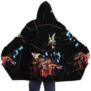 Mushroom Fairy Cloak rave cloak with hood and pockets cloak festival cloak, warm rave clothes, warm rave cloak, hooded rave cloak festival