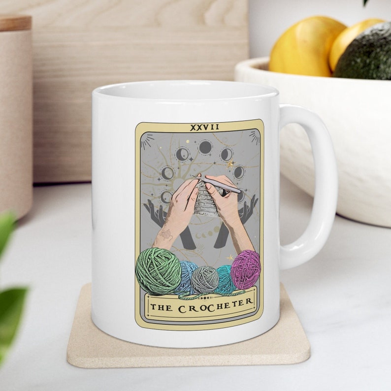 Crocheter Gift, The Crocheter Tarot Card Mug Gift For Crocheting Crochet Lover Gifts Crochet Tarot Mug image 1