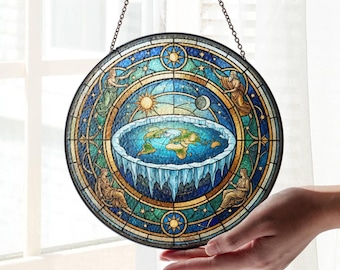 Atrapasol de la Tierra plana: Vitral falso: Teoría de la conspiración para colgar en la ventana