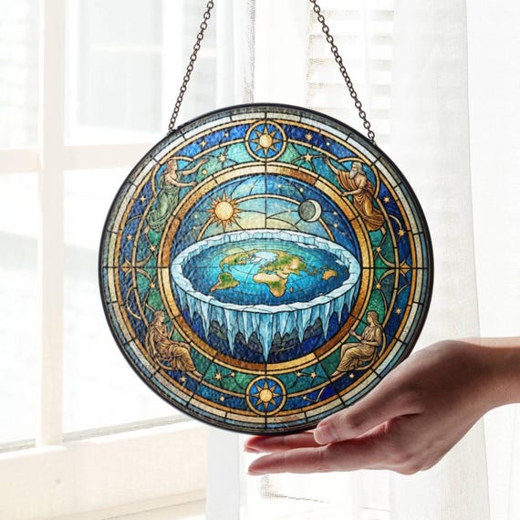 Flat Earth Suncatcher Faux Stained Glass: Conspiracy Theory Window Hanging