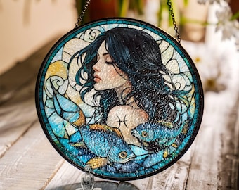 Pisces Zodiac Stained Glass Sun Catcher: Astrology Window Hanging
