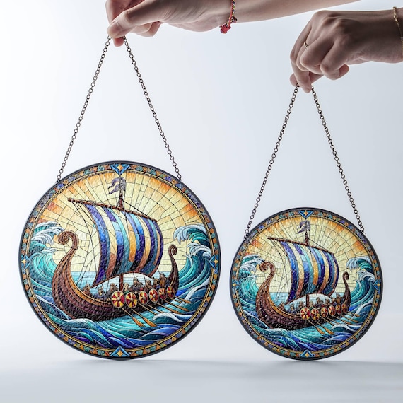 Viking Ship ガラス細工オブジェ Viking Longship Suncatcher: Stained Glass Window Hanging - Etsy