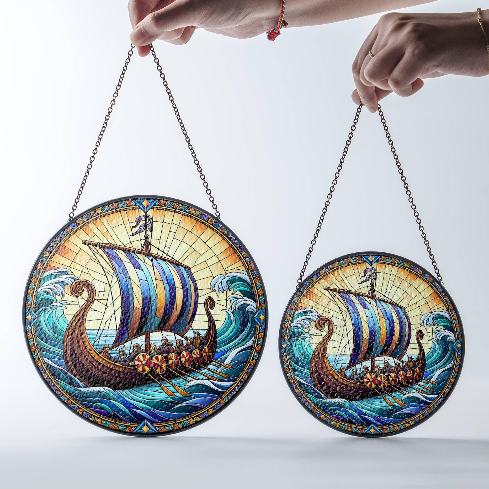 Viking Ship ガラス細工オブジェ Viking Longship Suncatcher: Stained Glass Window Hanging - Etsy